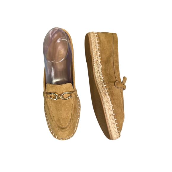 Zara Beige Suede Espadrille Flat Loafers Gold Buckle Details 38 / 7.5 - Picture 3 of 9